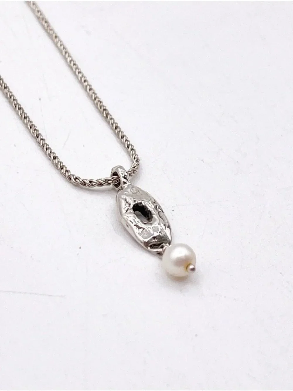 925 Sterling Silver Dainty Organic Openwork Pearl Pendant Necklace Minimalist